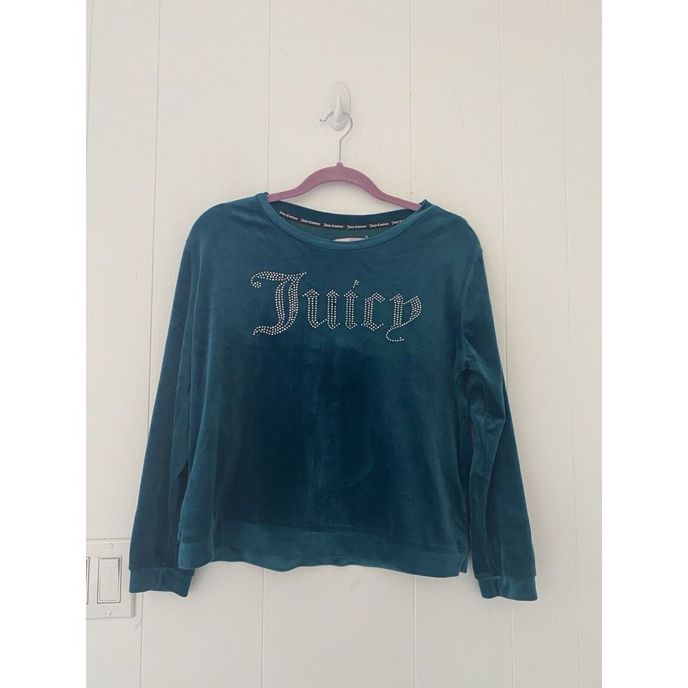 Juicy Couture Soft Velvet Blue Long Sleeve Pajama Top Size Large Y2K